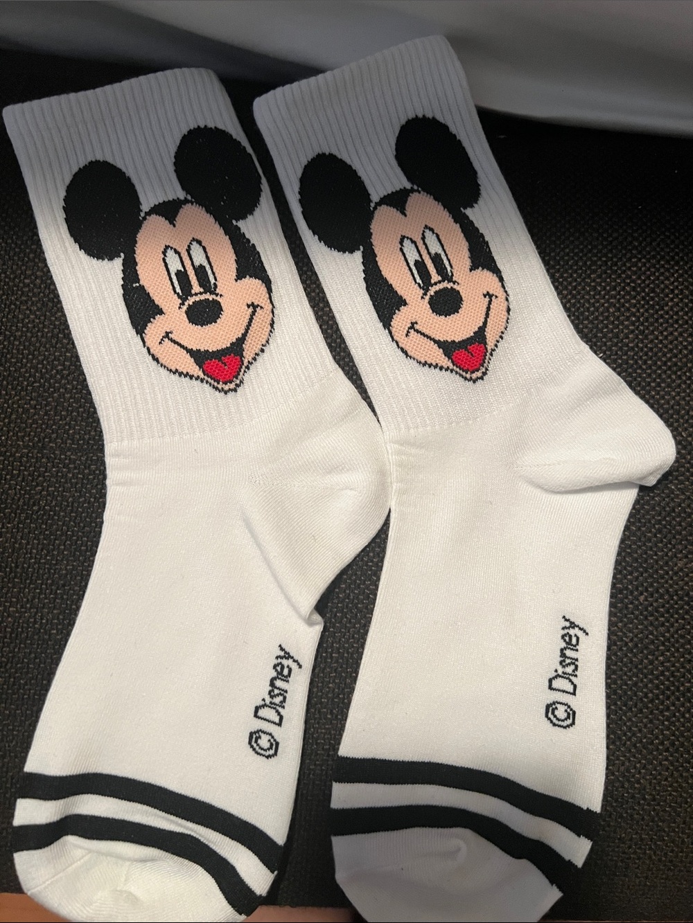 Disney Woman’s White Crew Socks with Mickey Mouse